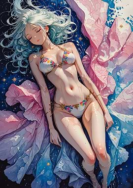 Anime Girl in Floral Bikini