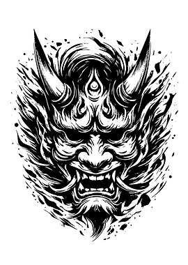 Black and White Oni Mask Illustration