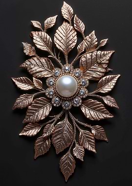 Pearl and Bronze Leaf Brooch
