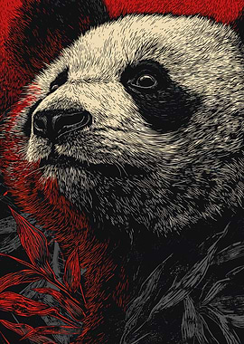 Panda Portrait with Red and Black