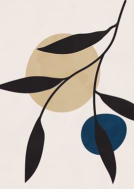 Minimalist Branch with Circle and Oval