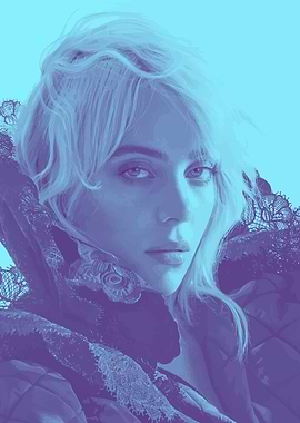 Billie Eilish Portrait in Blue Tones