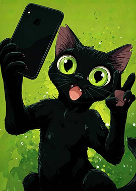 Black Cat Selfie with Peace Sign