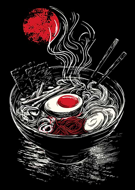 Ramen Bowl with Red Sun