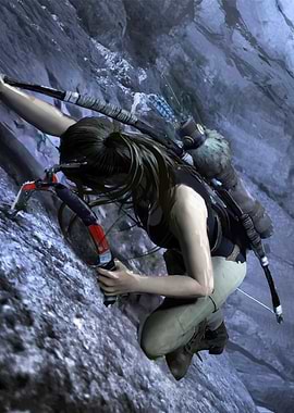 Lara Croft Climbing a Mountain