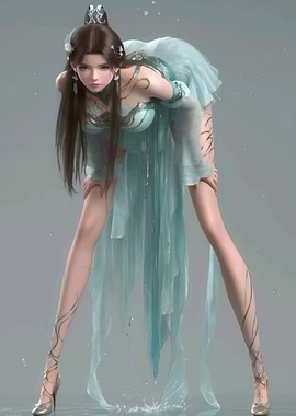 Elegant Woman in Flowing Blue Dress