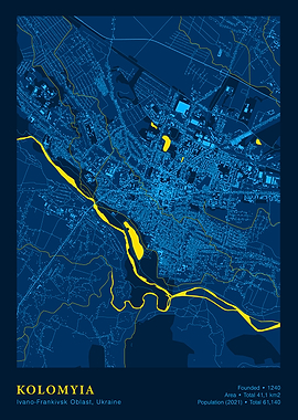 Kolomyia, Ukraine City Map Art