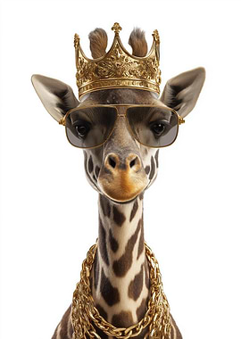 Cool Giraffe with Crown, Sunglasses, and Chain