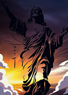 Jesus Christ Silhouette with Sunset Background
