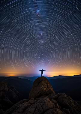 Star Trails Over Mountain Peak