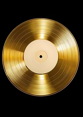 Golden Vinyl Record on Black Background