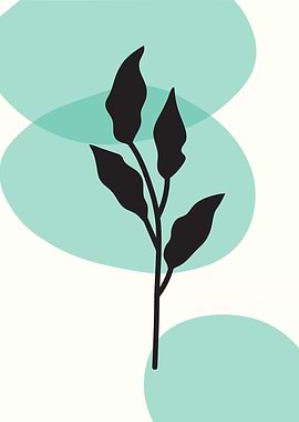 Minimalist Plant Art with Teal Accents
