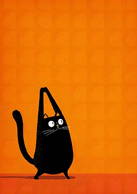 Stretching Black Cat Illustration