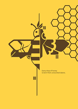 Abstract Bee and Honeycomb Illustration