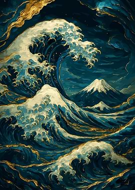 Great Wave with Mountain Painting