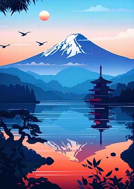 Mount Fuji and Pagoda Reflection