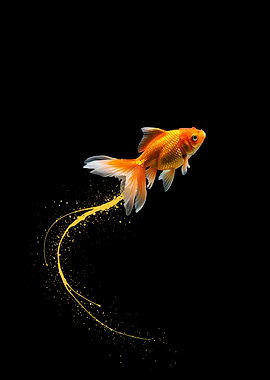 Goldfish with Golden Trail on Black