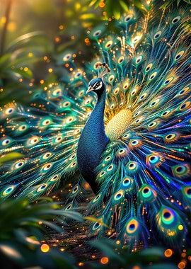 Majestic Peacock Displaying Feathers