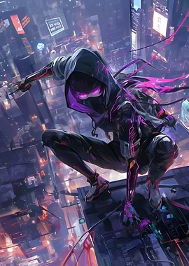 Cyberpunk Ninja in Futuristic Cityscape