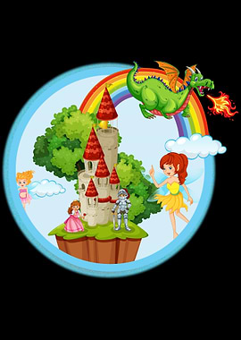 Fantasy Island with Dragon and Castle