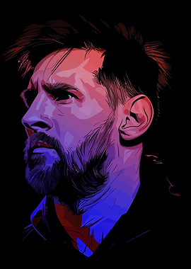Lionel Messi Portrait with Red and Blue