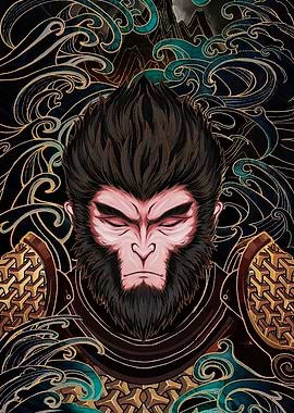 Monkey King Portrait with Waves