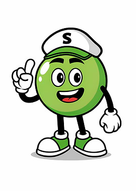 Cartoon Green Pea Character with Hat
