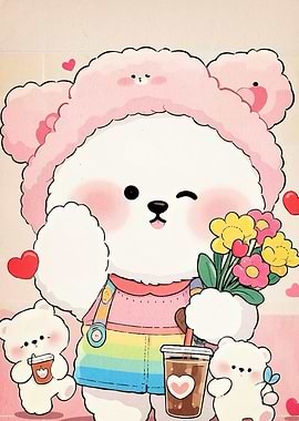 Cute Bear Flowers Coffee