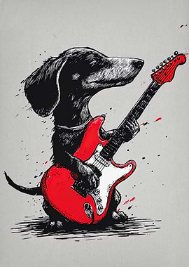 Dachshund playing electric guitar illustration