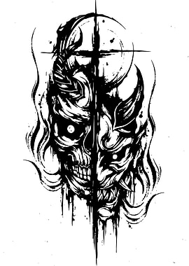 Black and White Skull Oni Mask