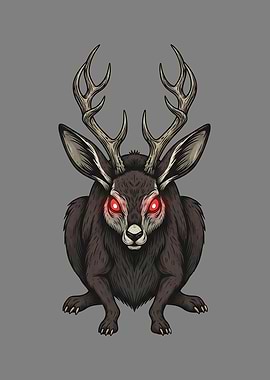 Jackalope with Glowing Red Eyes
