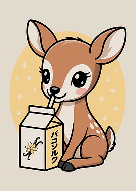 Cute Cartoon Deer Drinking Milk