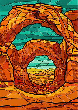 Stained Glass Desert Arch Landscape