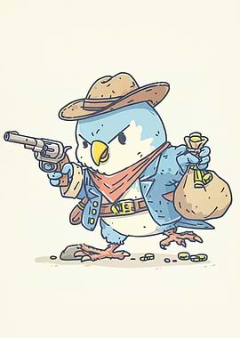 Cartoon Bird Cowboy Robber