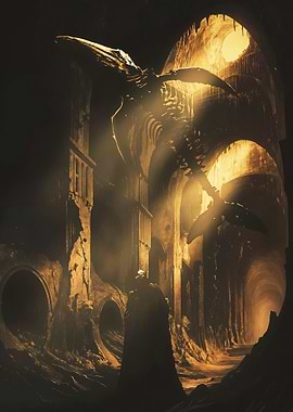 Ancient Ruins with Dragon Skeleton