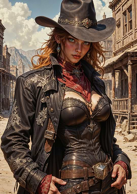 Intrepid Cowgirl of the Wild West: A Striking Frontier Portrait