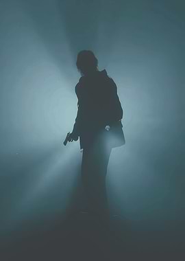 Silhouette with Gun in Fog