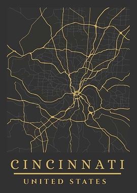 Cincinnati, United States Map Art