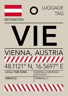VIE, Vienna Austria Airport Luggage Tag