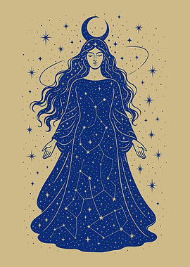 Moon Goddess with Stars and Constellations