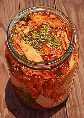 Kimchi Jar on Wooden Table