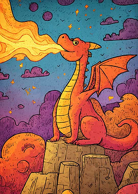 Cartoon Dragon Fire Breath