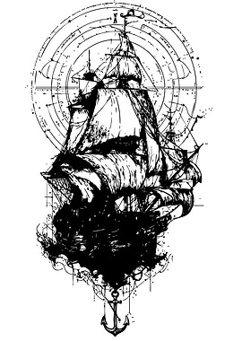 Black and White Ship Illustration