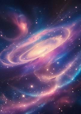 Dreamy Spiral Galaxy Nebula — Ethereal Purple & Blue Cosmic Digital Art Print