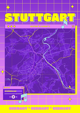 Stuttgart Germany Map Retro Aesthetic
