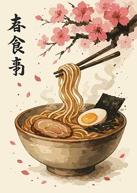 Ramen Bowl with Cherry Blossoms