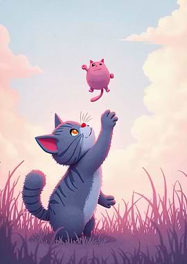 Cat Reaching for Pink Cat Toy