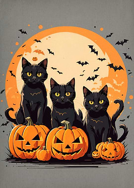 Halloween Cats Pumpkins