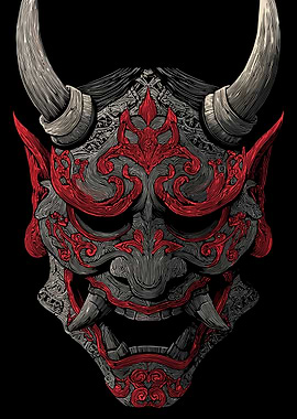 Detailed Oni Mask Illustration