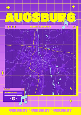 Augsburg Map Art - Retro Style